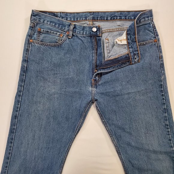 Levis 505 Jeans Mens 38x34 Heavy Blue Denim Regular Fit Straight Leg Classic - Picture 5 of 16
